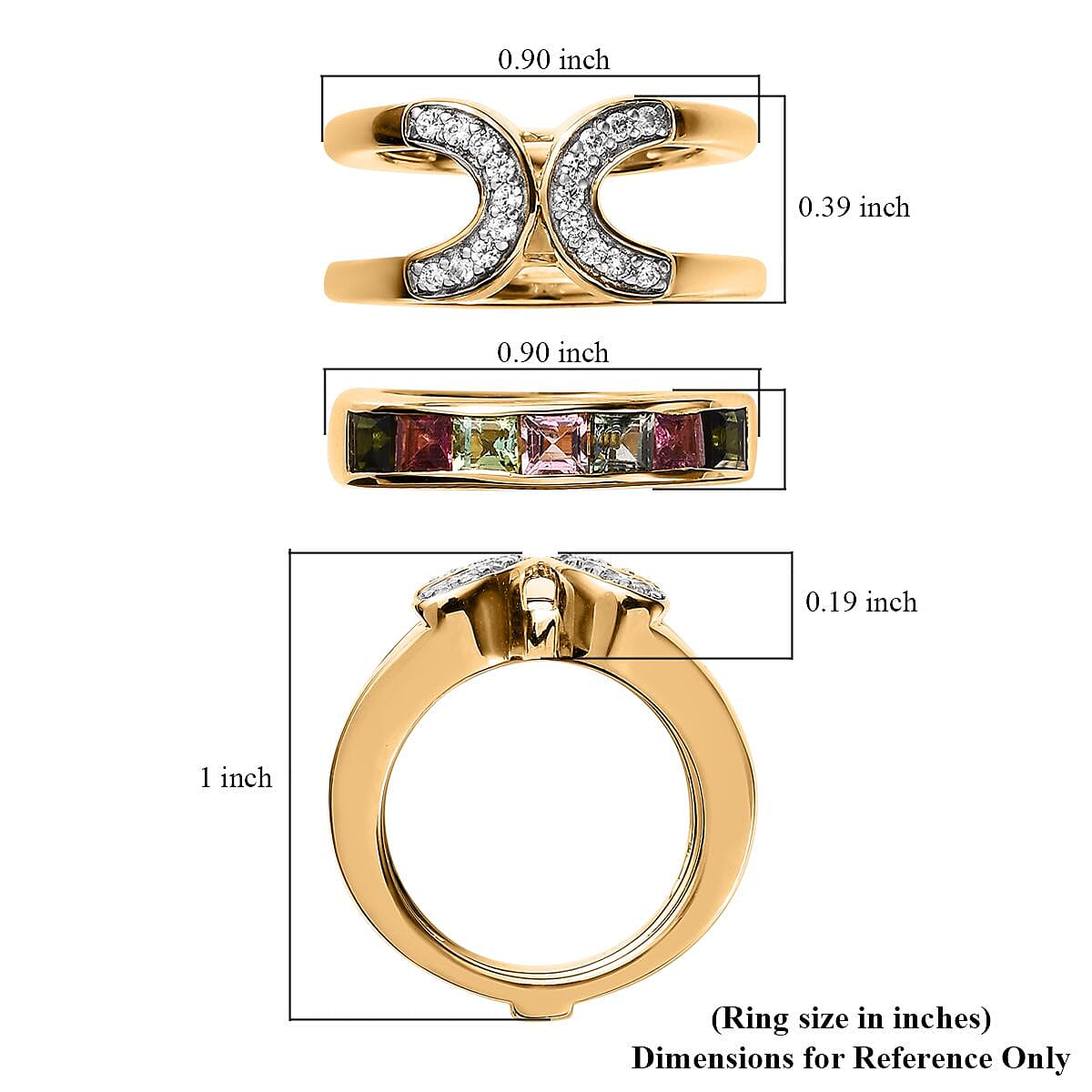 Multi-Tourmaline and White Zircon Set of 2 Stackable Horseshoe Ring in Vermeil Yellow Gold Over Sterling Silver (Size 5.0) 2.40 ctw