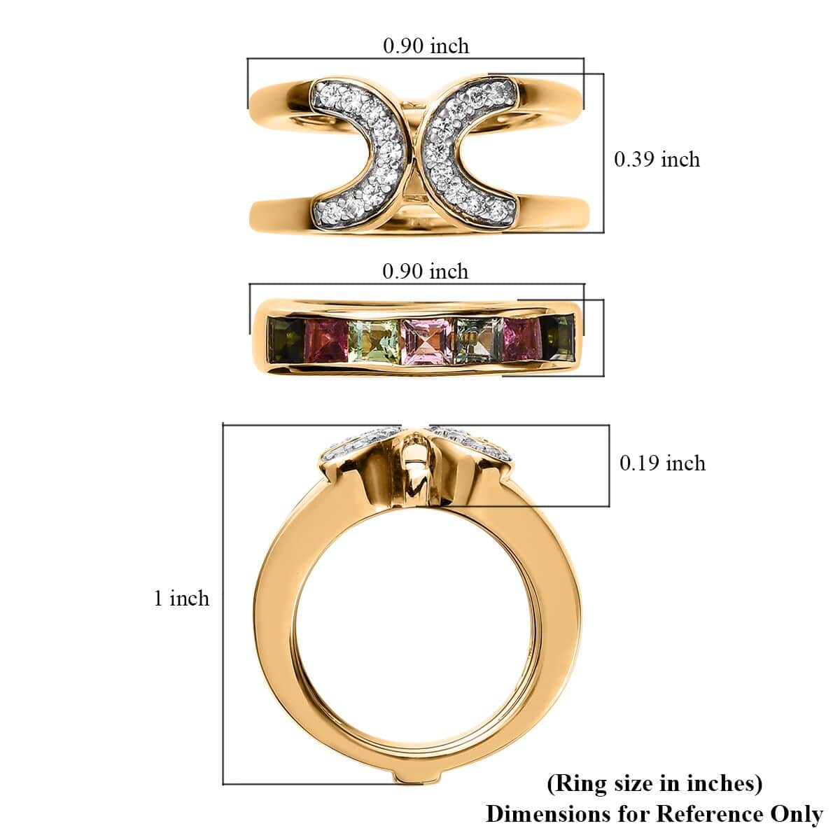 Multi-Tourmaline and White Zircon Set of 2 Stackable Horseshoe Ring in Vermeil Yellow Gold Over Sterling Silver (Size 5.0) 2.40 ctw image number 6