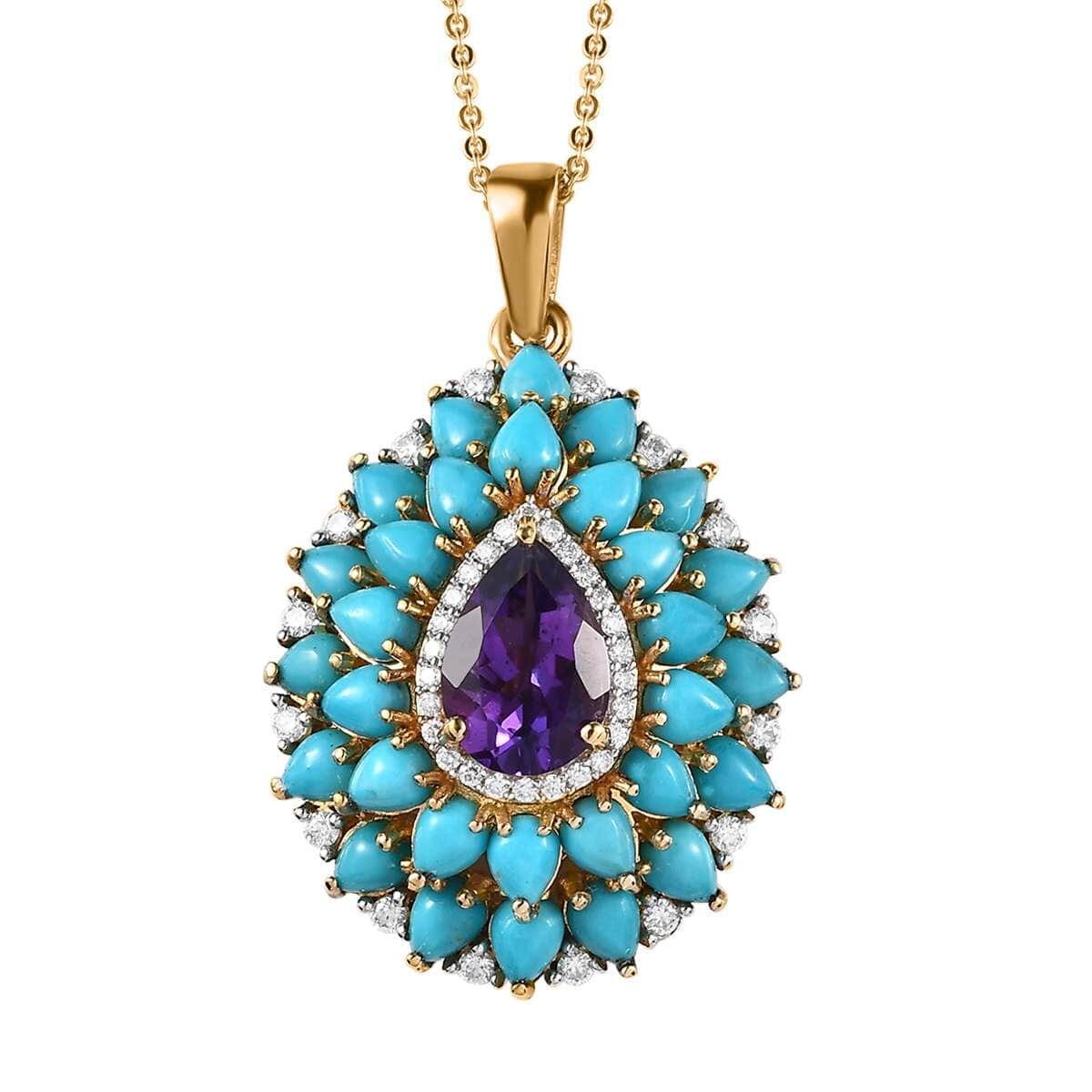 Premium Mashamba Amethyst and Multi Gemstone Cocktail Pendant Necklace 20 Inches in Vermeil Yellow Gold Over Sterling Silver 6.10 ctw image number 0