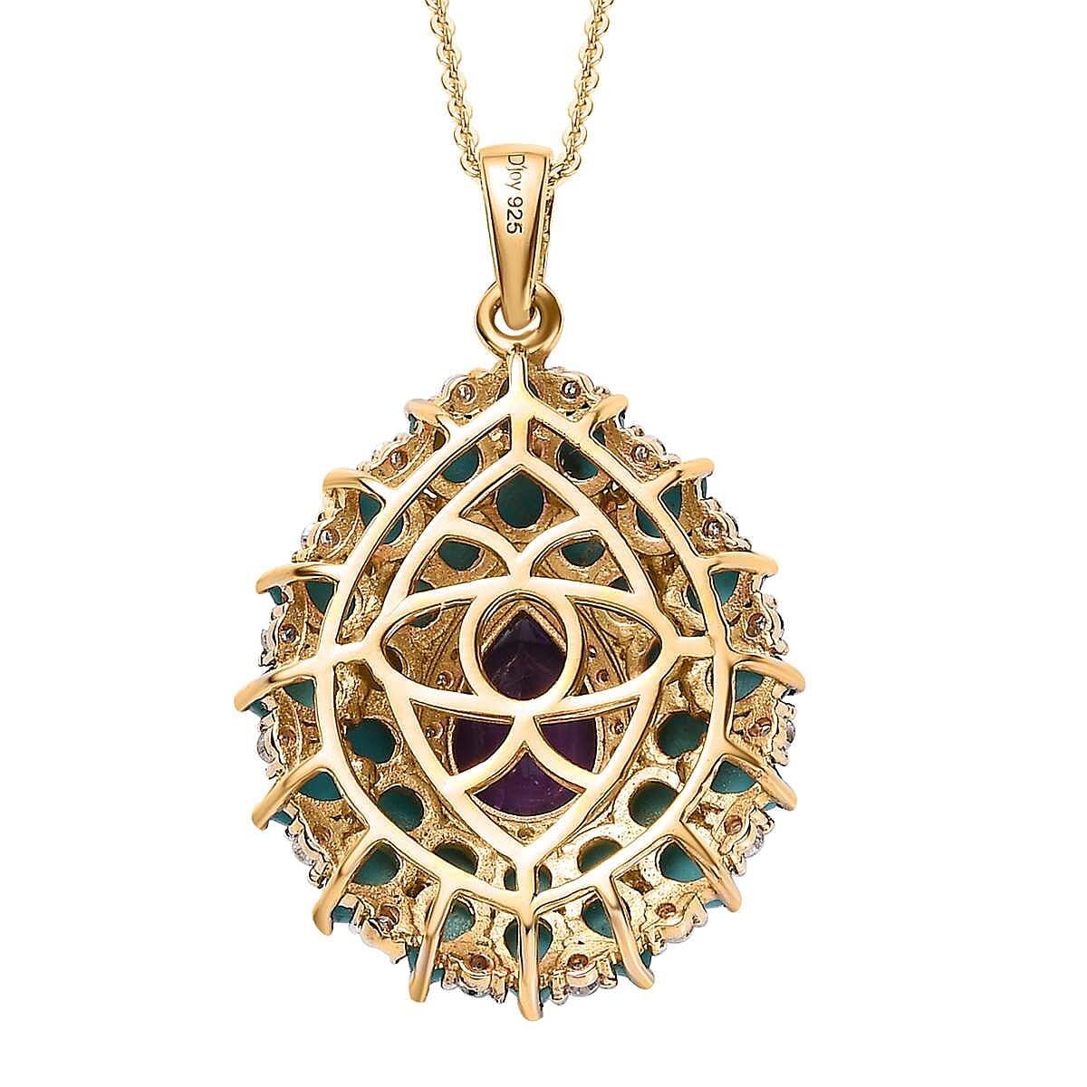 Premium Mashamba Amethyst and Multi Gemstone Cocktail Pendant Necklace 20 Inches in Vermeil Yellow Gold Over Sterling Silver 6.10 ctw