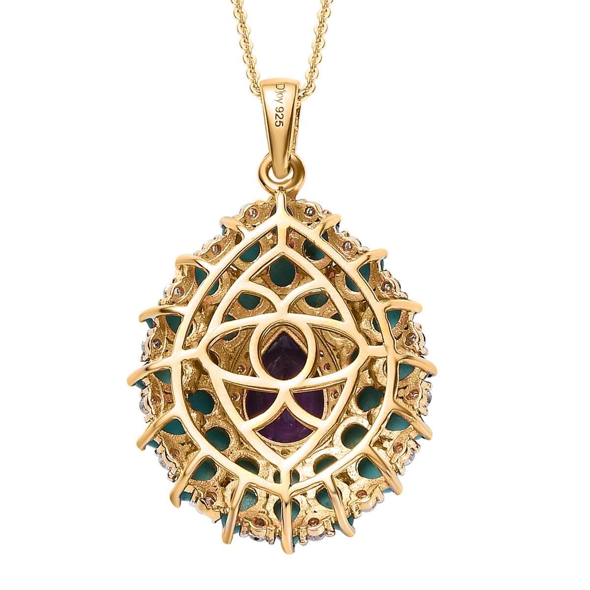 Premium Mashamba Amethyst and Multi Gemstone Cocktail Pendant Necklace 20 Inches in Vermeil Yellow Gold Over Sterling Silver 6.10 ctw image number 4