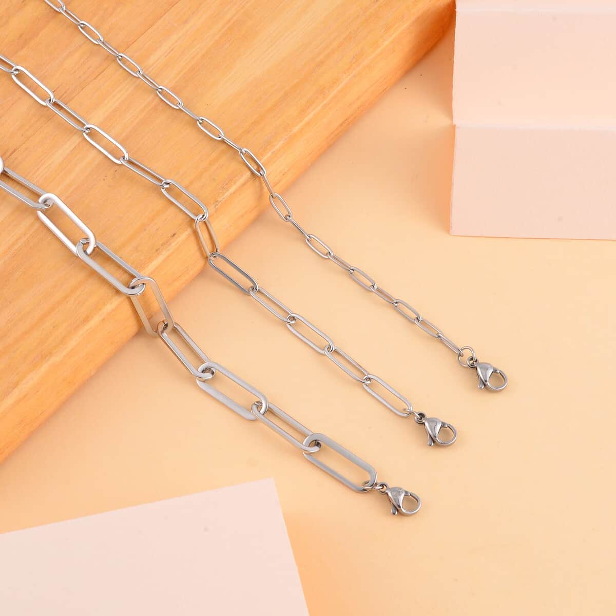 Set of 3 Paperclip Bracelet in Stainless Steel (7.50-9.50In) image number 1