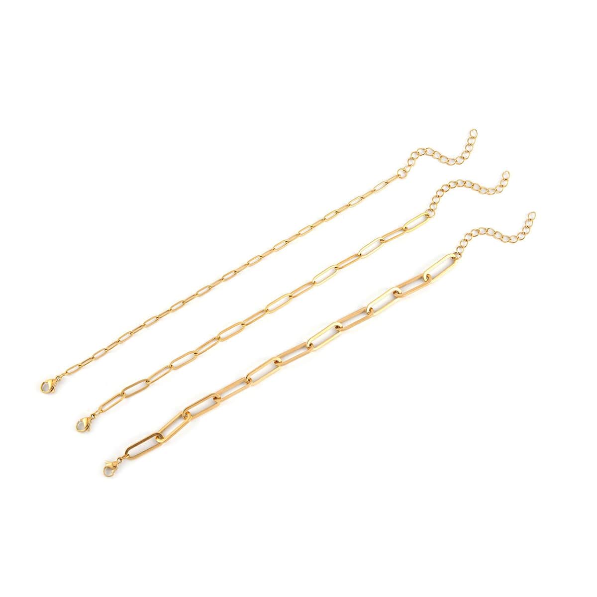 Set of 3 Paperclip Bracelet in ION Plated YG Stainless Steel (7.50-9.50In) image number 0