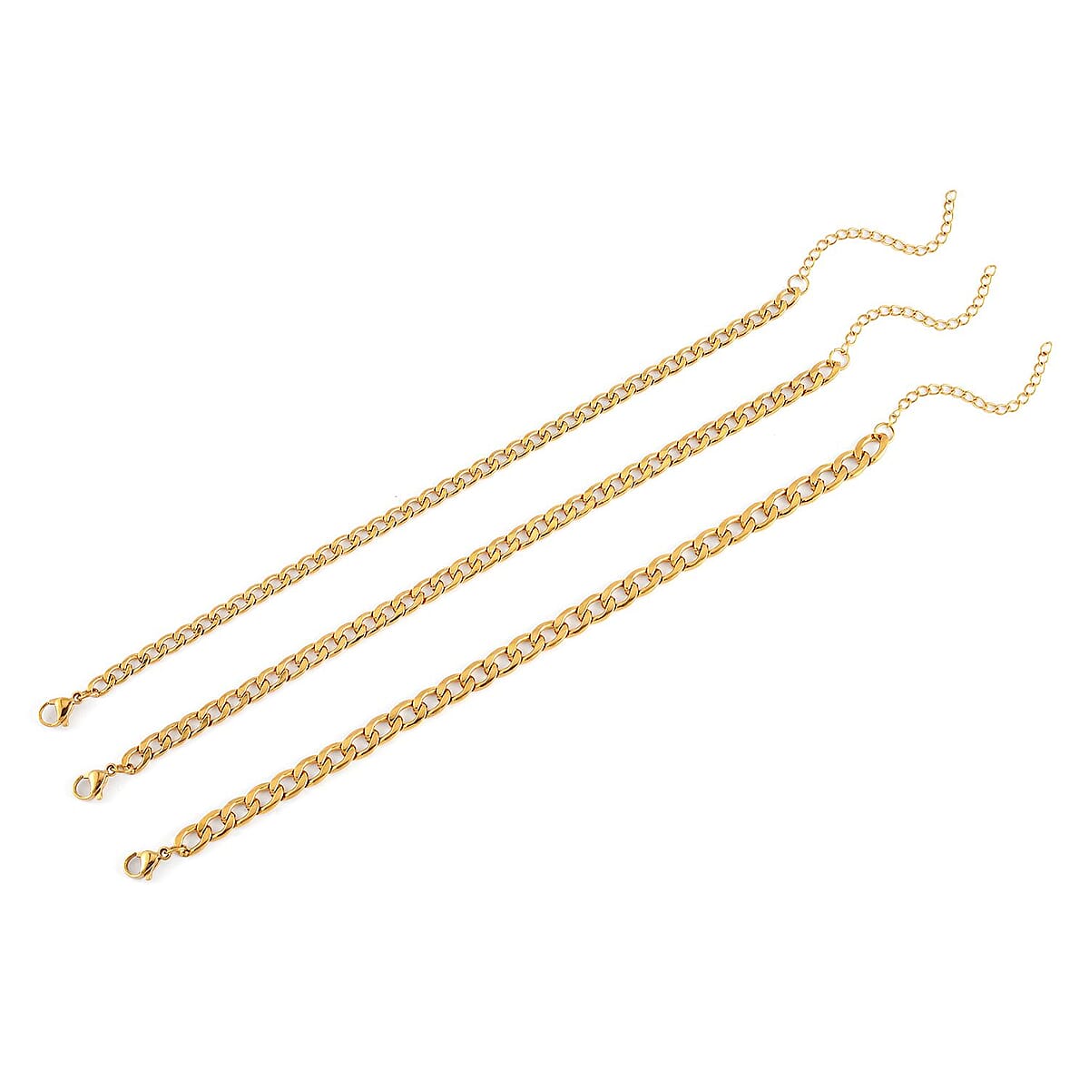 Set of 3 Curb Chain Bracelet in ION Plated YG Stainless Steel (7.50-9.50In) image number 0