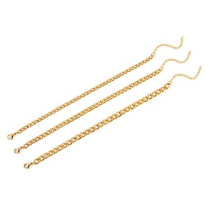 Set of 3 Curb Chain Bracelet in ION Plated YG Stainless Steel (7.50-9.50In)