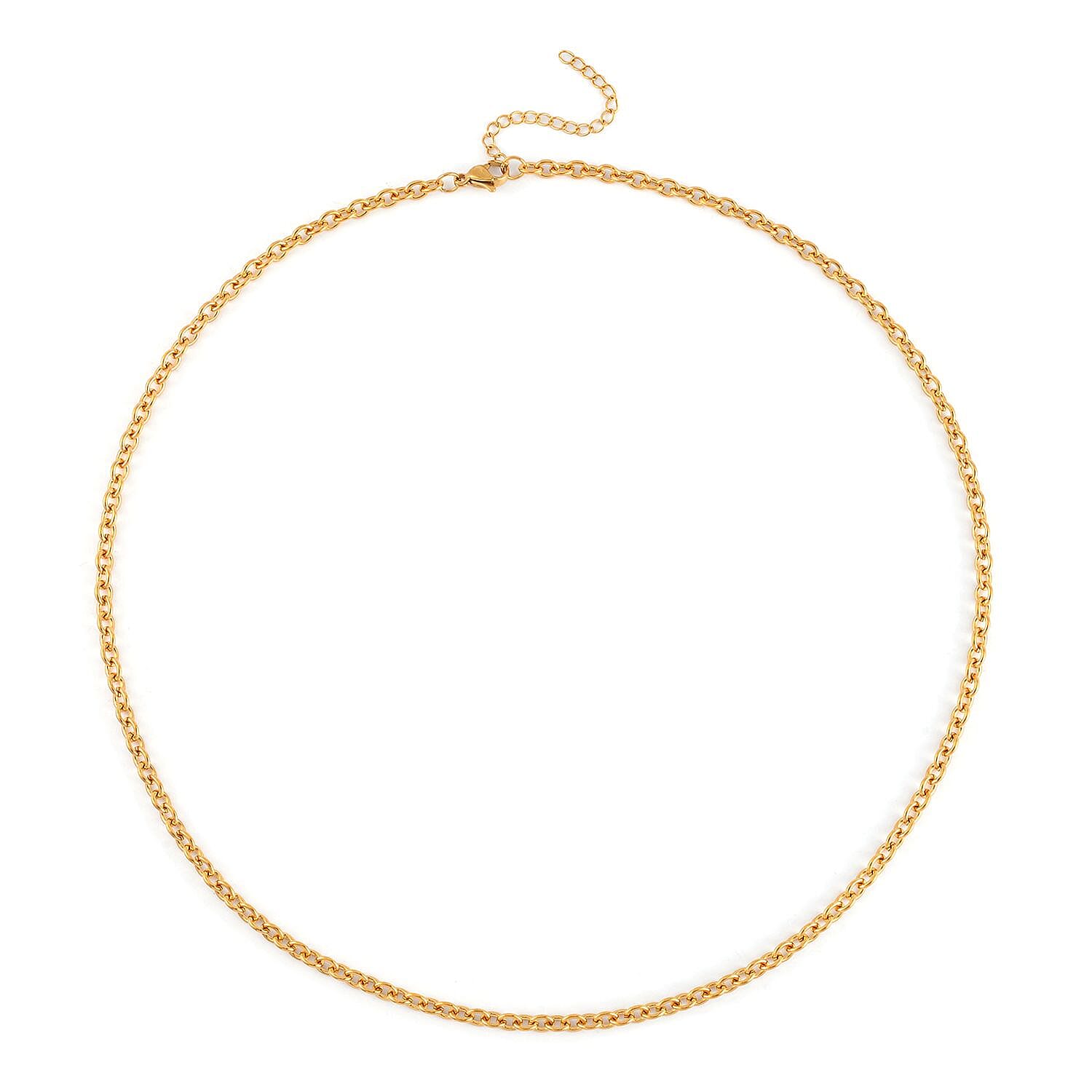 EverTrue Set of 3 Rolo Chain Necklaces 16, 20, 24 Inches with 2In Extender in ION Plated YG Stainless Steel