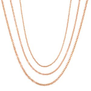 Ever True Set of 3 Rolo Chain Necklace (16, 20 and 24 Inches) with 2In Extender in ION Plated RG Stainless Steel