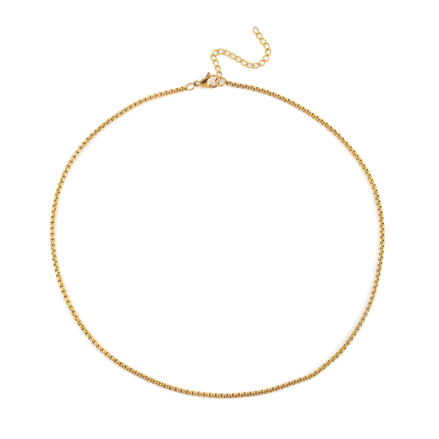 EverTrue Set of 3 Box Link Chain Necklace (16, 20 and 24 Inches) with 2In Extender in ION Plated YG Stainless Steel