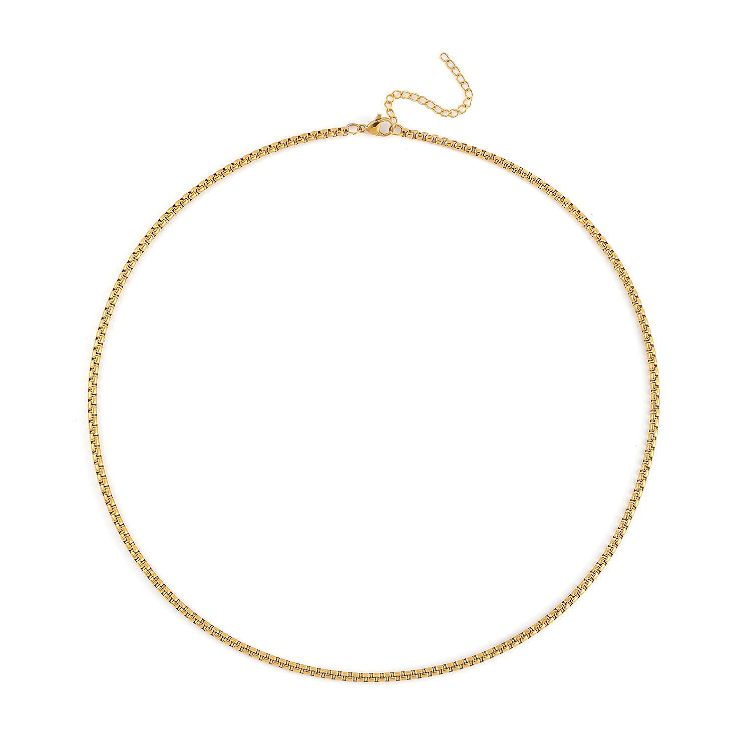 EverTrue Set of 3 Box Link Chain Necklace (16, 20 and 24 Inches) with 2In Extender in ION Plated YG Stainless Steel