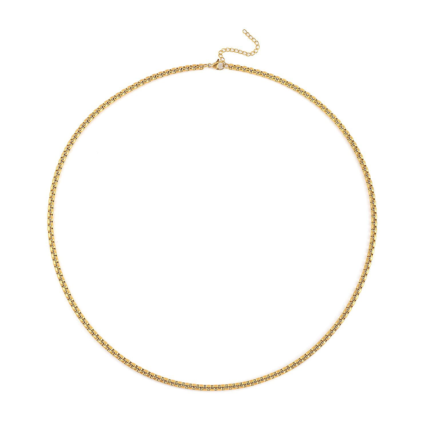 EverTrue Set of 3 Box Link Chain Necklace (16, 20 and 24 Inches) with 2In Extender in ION Plated YG Stainless Steel