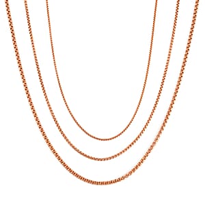EverTrue Set of 3 Box Link Chain Necklace (16, 20 and 24 Inches) with 2In Extender in ION Plated RG Stainless Steel