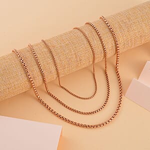 EverTrue Set of 3 Box Link Chain Necklace (16, 20 and 24 Inches) with 2In Extender in ION Plated RG Stainless Steel