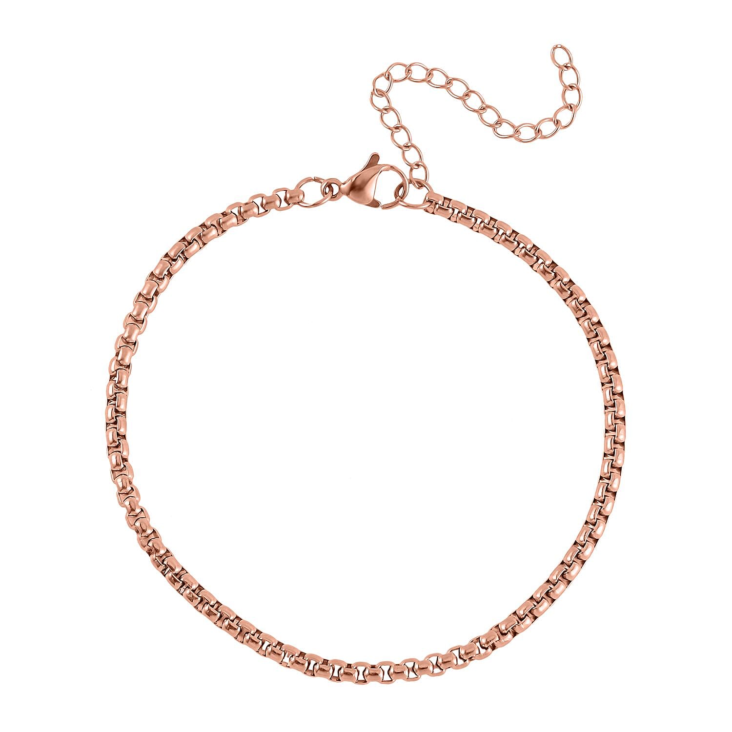 EverTrue Set of 3 Round Box Chain Bracelet in ION Plated RG Stainless Steel (7.50-9.50In)