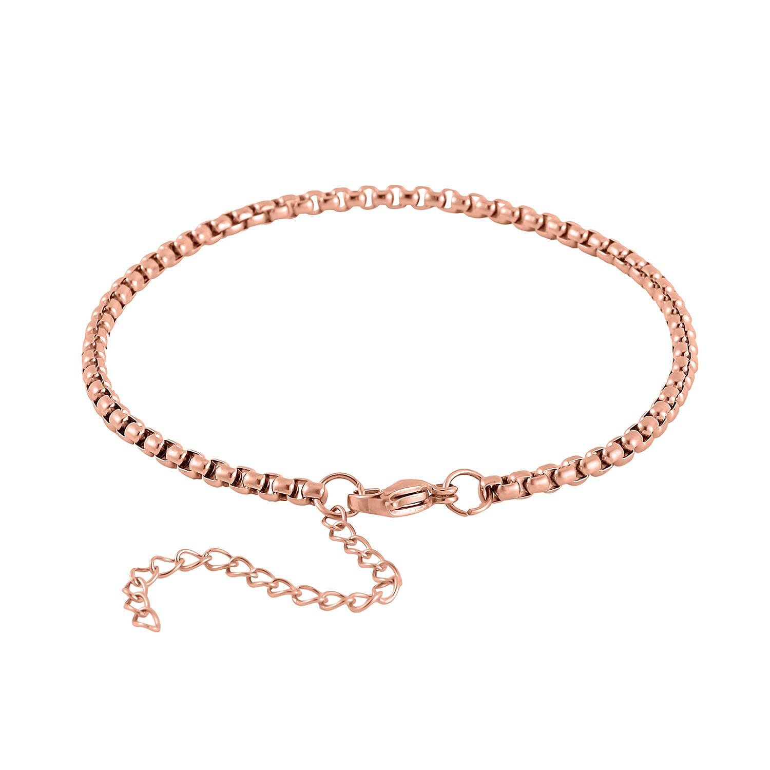 EverTrue Set of 3 Round Box Chain Bracelet in ION Plated RG Stainless Steel (7.50-9.50In)