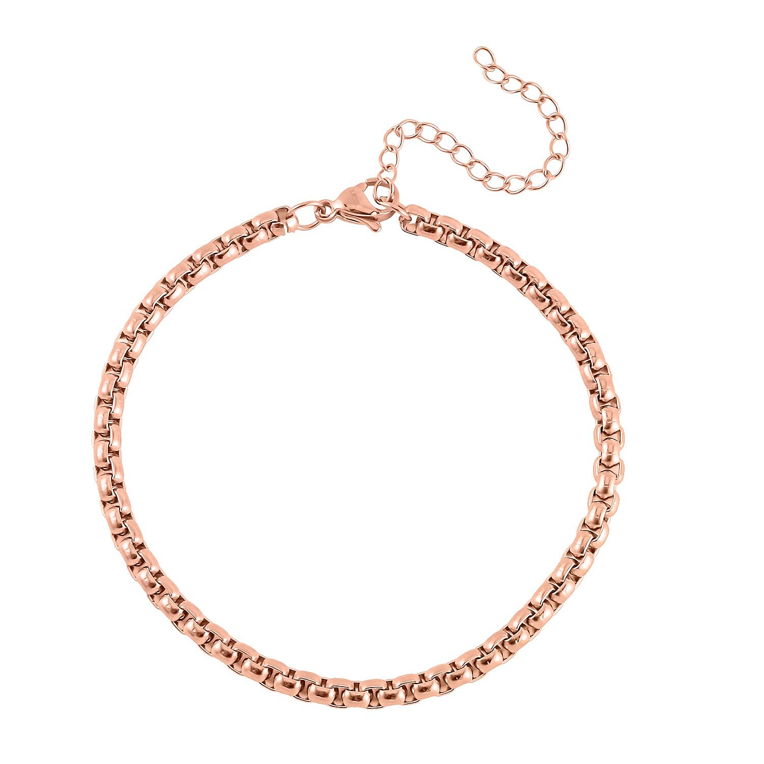EverTrue Set of 3 Round Box Chain Bracelet in ION Plated RG Stainless Steel (7.50-9.50In)