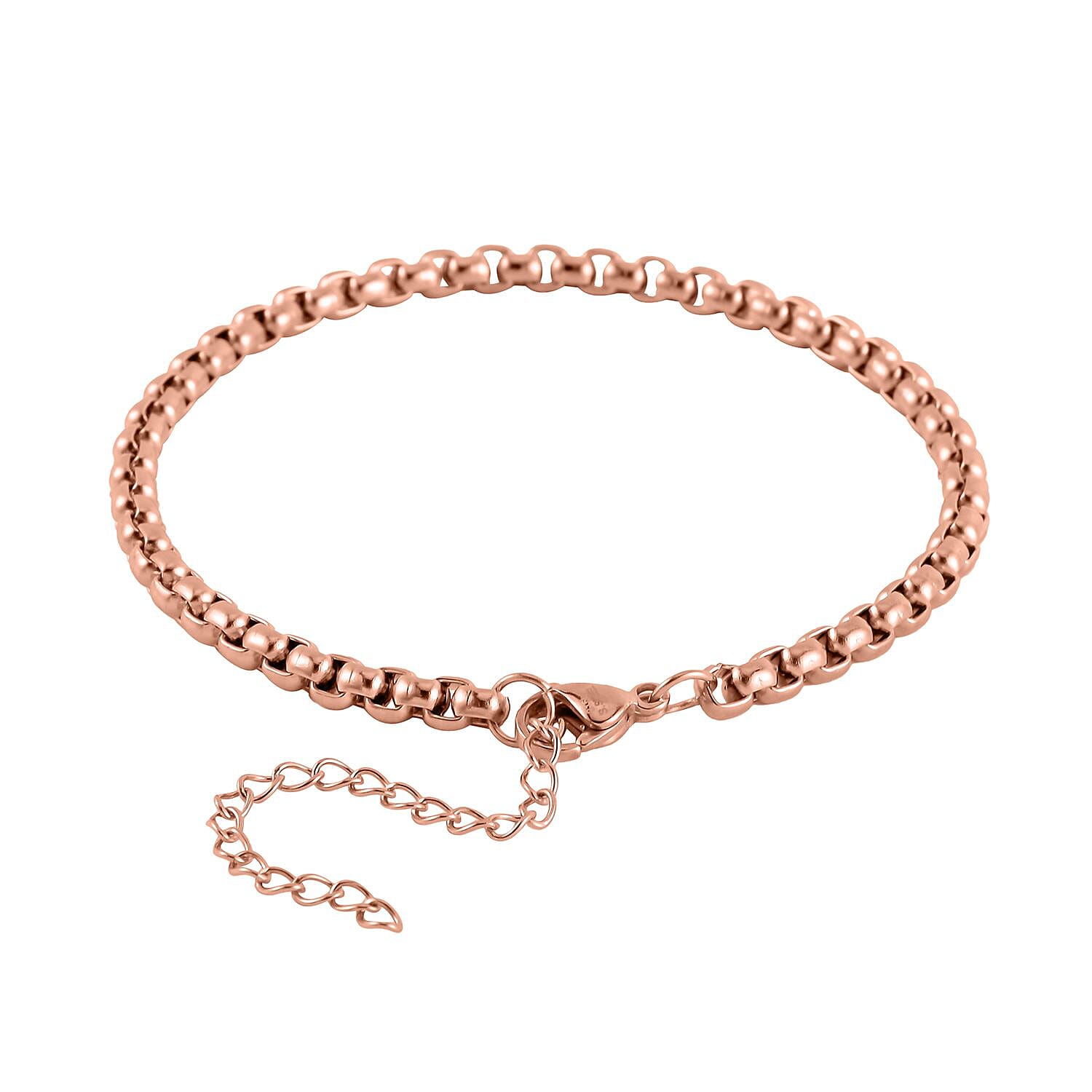 EverTrue Set of 3 Round Box Chain Bracelet in ION Plated RG Stainless Steel (7.50-9.50In)