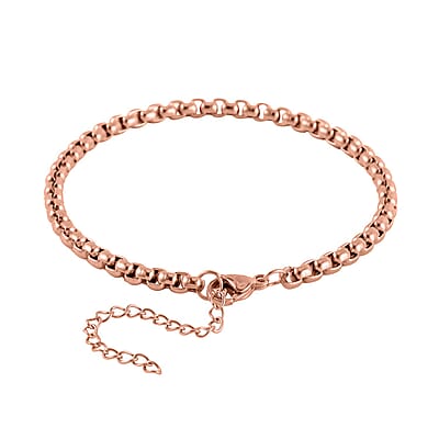 EverTrue Set of 3 Round Box Chain Bracelet in ION Plated RG Stainless Steel (7.50-9.50In)