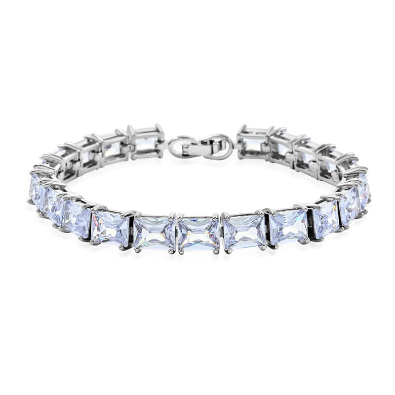 3 Piece Set - Light Blue Crystal Bracelet, Solitaire Stud Earrings and Pendant in Silvertone with Stainless Steel Necklace (20 Inches)