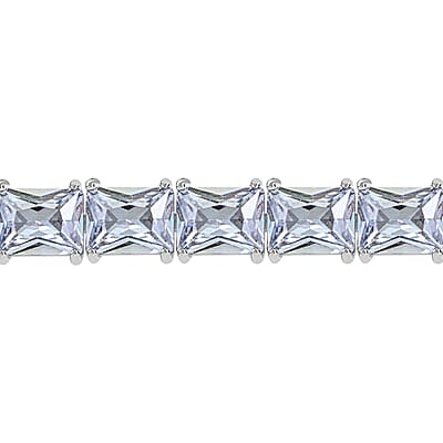 3 Piece Set - Light Blue Crystal Bracelet, Solitaire Stud Earrings and Pendant in Silvertone with Stainless Steel Necklace (20 Inches)