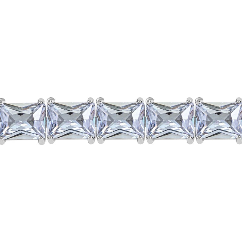 3 Piece Set - Light Blue Crystal Bracelet, Solitaire Stud Earrings and Pendant in Silvertone with Stainless Steel Necklace (20 Inches)