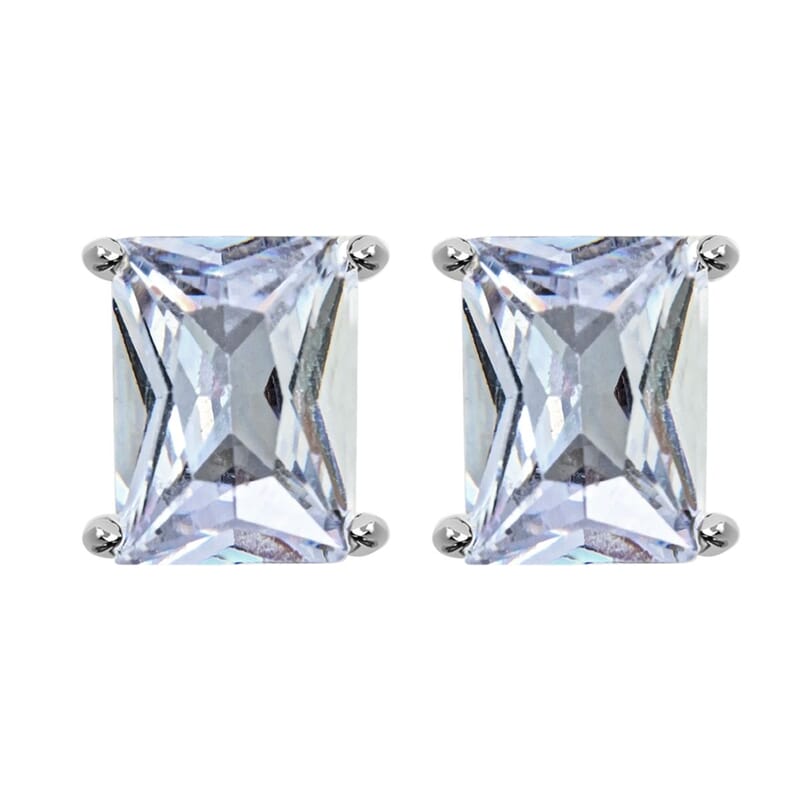 3 Piece Set - Light Blue Crystal Bracelet, Solitaire Stud Earrings and Pendant in Silvertone with Stainless Steel Necklace (20 Inches)