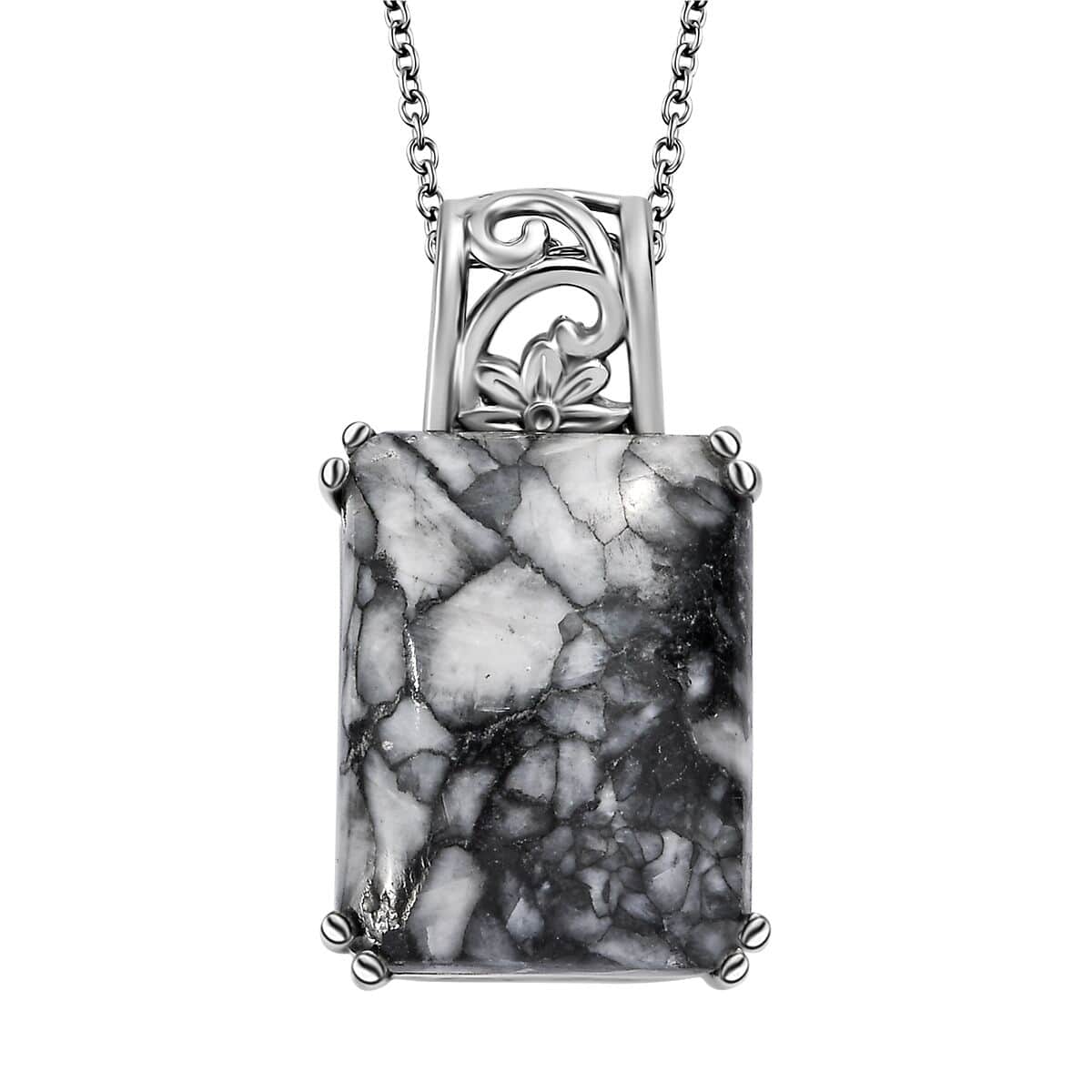 Austrian Pinolith Solitaire Pendant Necklace 20 Inches in Stainless Steel 20.35 ctw image number 0