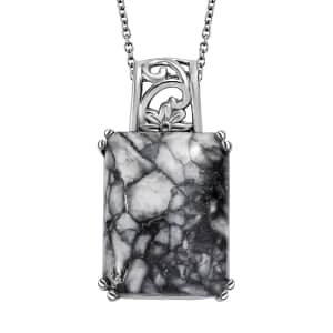 Austrian Pinolith Solitaire Pendant Necklace 20 Inches in Stainless Steel 20.35 ctw