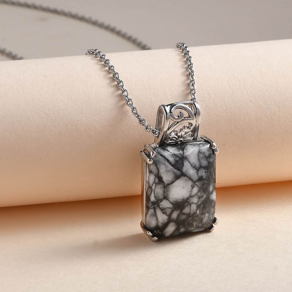 Austrian Pinolith Solitaire Pendant Necklace 20 Inches in Stainless Steel 20.35 ctw image number 1