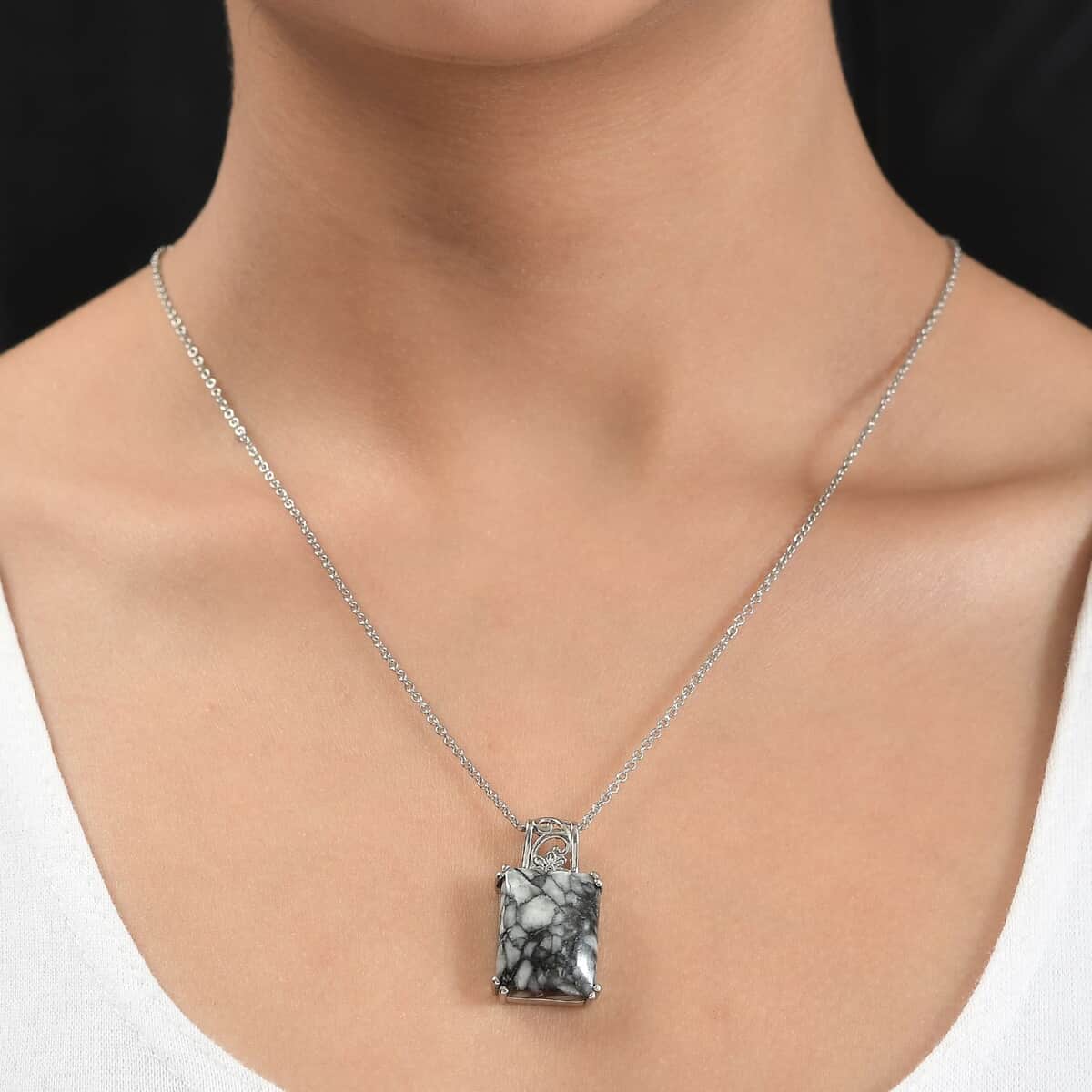 Austrian Pinolith Solitaire Pendant Necklace 20 Inches in Stainless Steel 20.35 ctw image number 2