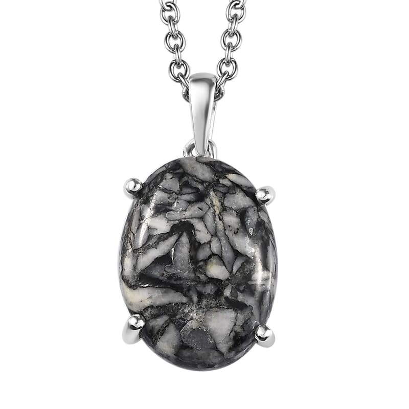 Austrian Pinolith Solitaire Pendant in Sterling Silver with Stainless Steel Necklace 20 Inches