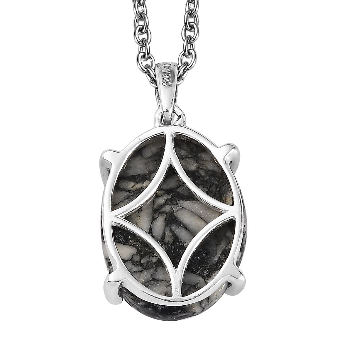 Austrian Pinolith Solitaire Pendant in Sterling Silver with Stainless Steel Necklace 20 Inches