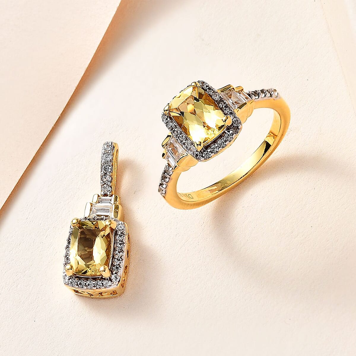 Premium Brazilian Heliodor and White Zircon Halo Ring (Size 5.0) and Pendant in Vermeil Yellow Gold Over Sterling Silver 2.90 ctw image number 1