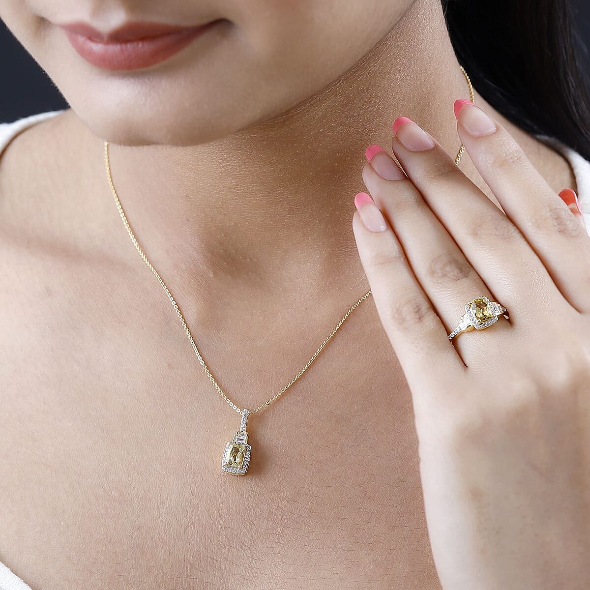 Premium Brazilian Heliodor and White Zircon Halo Ring (Size 5.0) and Pendant in Vermeil Yellow Gold Over Sterling Silver 2.90 ctw image number 2