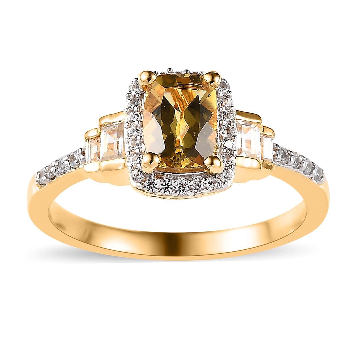 Premium Brazilian Heliodor and White Zircon Halo Ring (Size 5.0) and Pendant in Vermeil Yellow Gold Over Sterling Silver 2.90 ctw image number 3