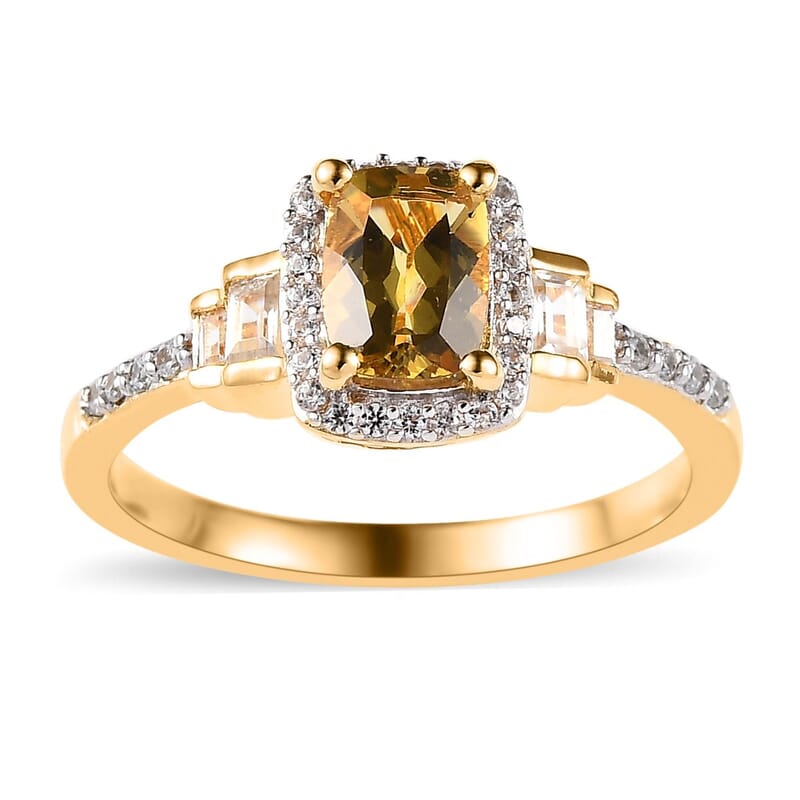 Premium Brazilian Heliodor and White Zircon Halo Ring (Size 5.0) and Pendant in Vermeil Yellow Gold Over Sterling Silver 2.90 ctw