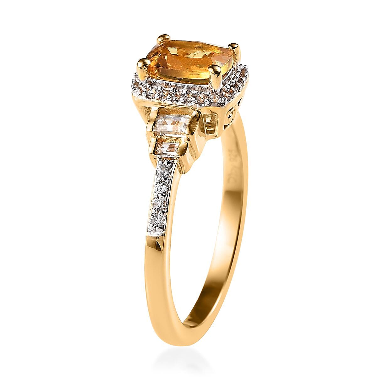 Premium Brazilian Heliodor and White Zircon Halo Ring (Size 5.0) and Pendant in Vermeil Yellow Gold Over Sterling Silver 2.90 ctw