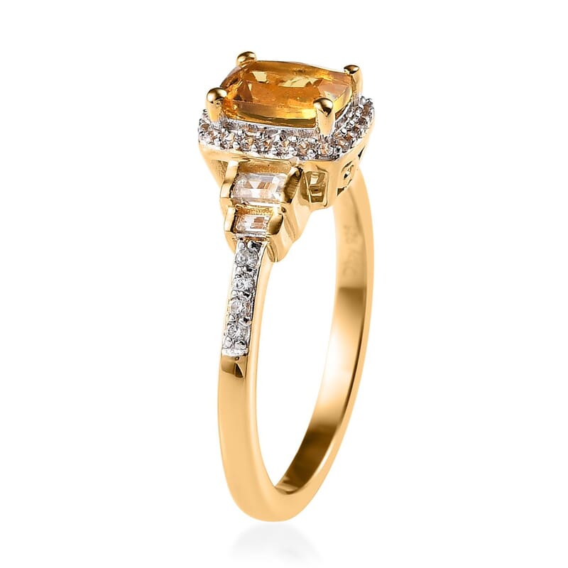 Premium Brazilian Heliodor and White Zircon Halo Ring (Size 5.0) and Pendant in Vermeil Yellow Gold Over Sterling Silver 2.90 ctw