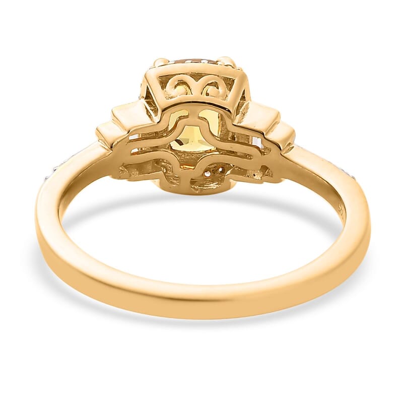 Premium Brazilian Heliodor and White Zircon Halo Ring (Size 5.0) and Pendant in Vermeil Yellow Gold Over Sterling Silver 2.90 ctw