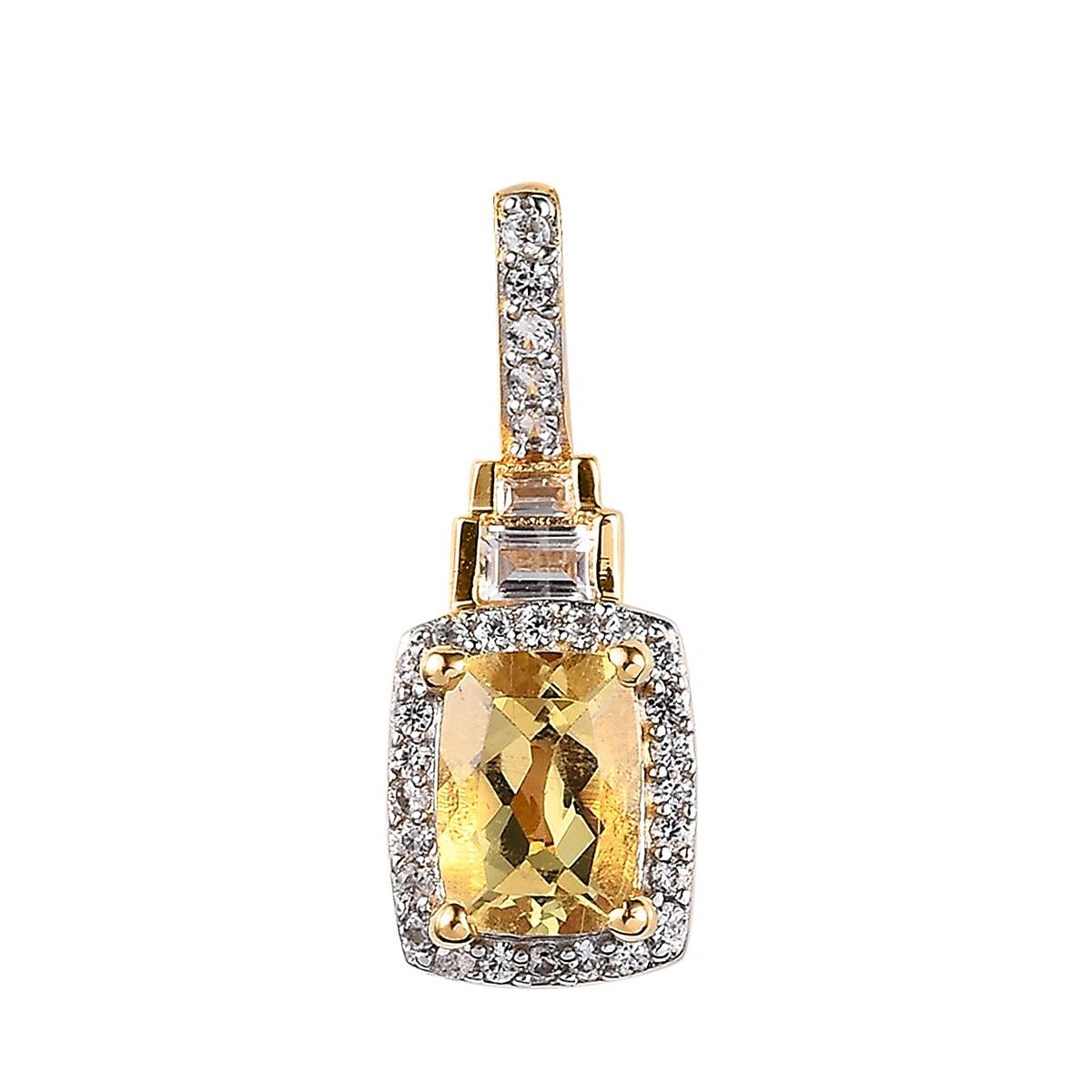 Premium Brazilian Heliodor and White Zircon Halo Ring (Size 5.0) and Pendant in Vermeil Yellow Gold Over Sterling Silver 2.90 ctw