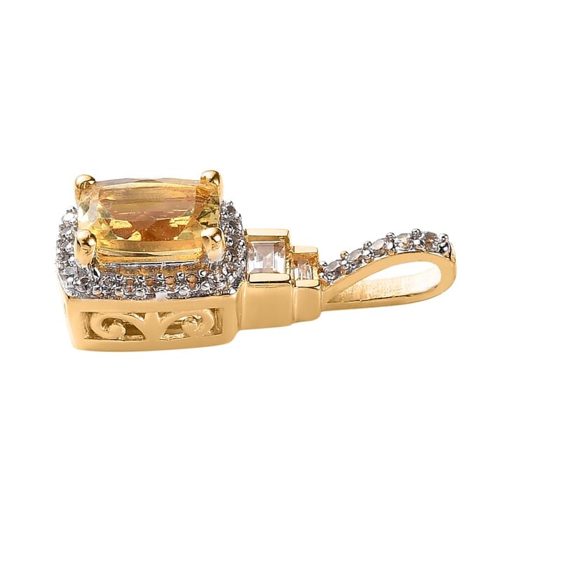 Premium Brazilian Heliodor and White Zircon Halo Ring (Size 5.0) and Pendant in Vermeil Yellow Gold Over Sterling Silver 2.90 ctw