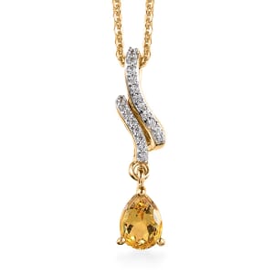 Premium Brazilian Heliodor and White Zircon Drop Pendant Necklace 20 Inches in Vermeil Yellow Gold Over Sterling Silver 0.75 ctw