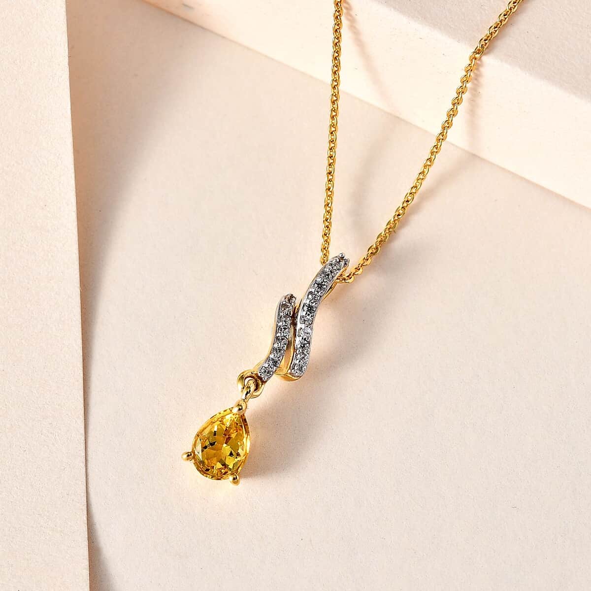 Premium Brazilian Heliodor and White Zircon Drop Pendant Necklace 20 Inches in Vermeil Yellow Gold Over Sterling Silver 0.75 ctw image number 1