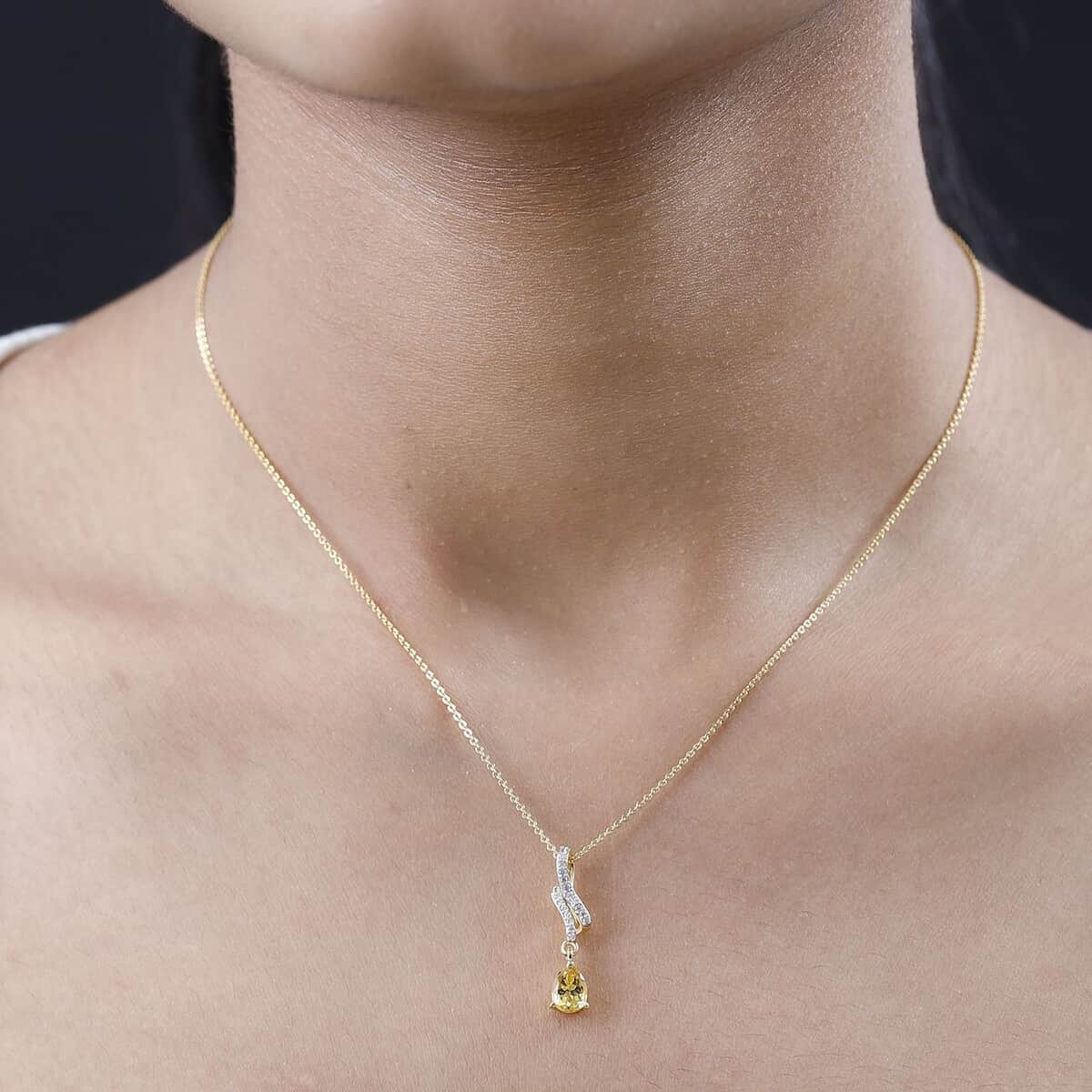 Premium Brazilian Heliodor and White Zircon Drop Pendant Necklace 20 Inches in Vermeil Yellow Gold Over Sterling Silver 0.75 ctw image number 2