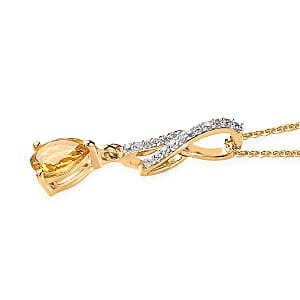 Premium Brazilian Heliodor and White Zircon Drop Pendant Necklace 20 Inches in Vermeil Yellow Gold Over Sterling Silver 0.75 ctw