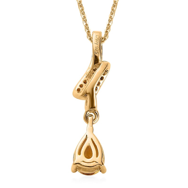 Premium Brazilian Heliodor and White Zircon Drop Pendant Necklace 20 Inches in Vermeil Yellow Gold Over Sterling Silver 0.75 ctw