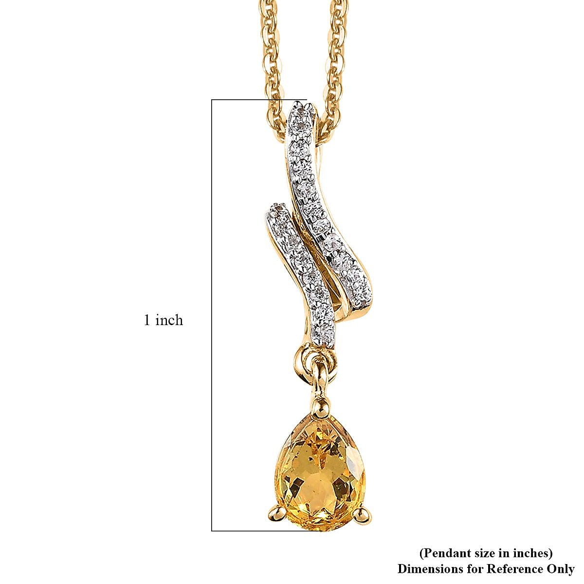 Premium Brazilian Heliodor and White Zircon Drop Pendant Necklace 20 Inches in Vermeil Yellow Gold Over Sterling Silver 0.75 ctw