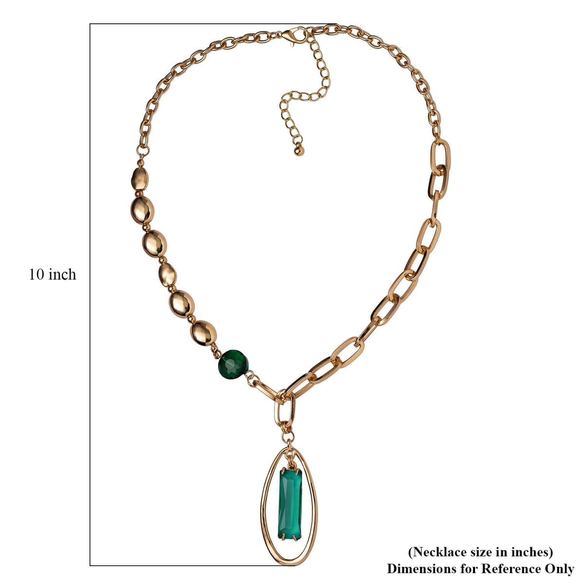 Simulated Emerald Necklace 20-22 Inches and Bracelet (7.00In) in Goldtone image number 4