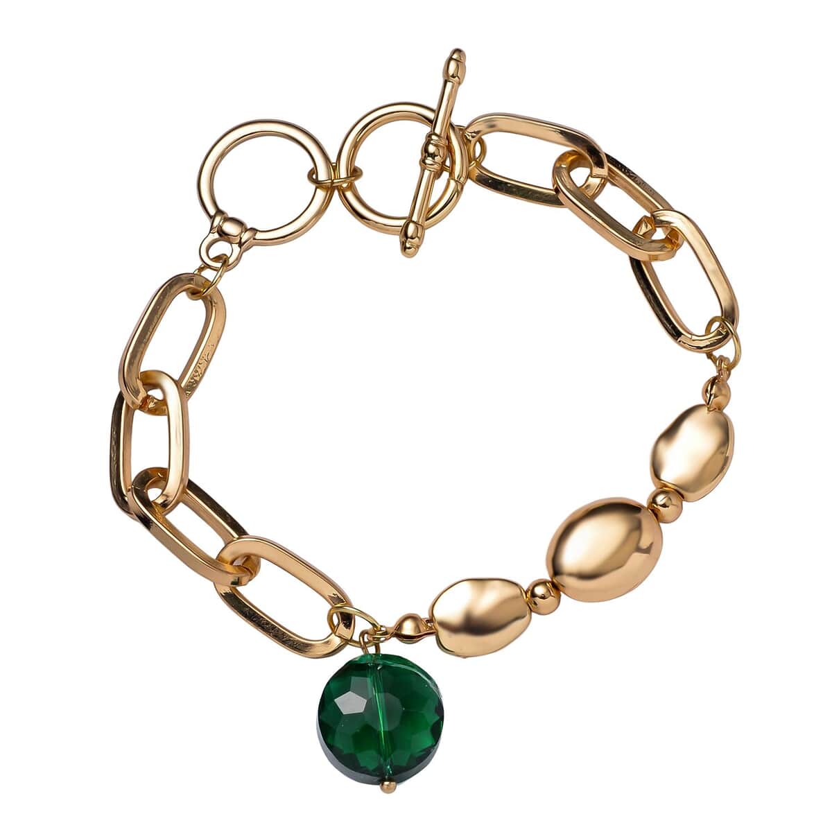 Simulated Emerald Necklace 20-22 Inches and Bracelet (7.00In) in Goldtone image number 5