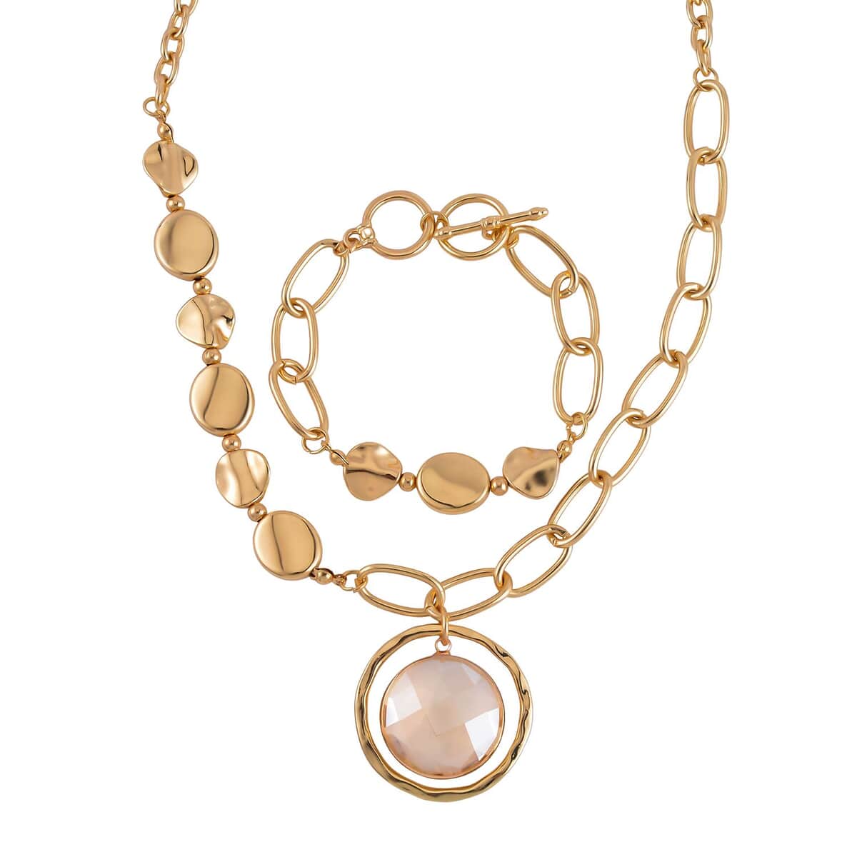 Champagne Glass Necklace 20-22 Inches and Bracelet (7.00In) in Goldtone image number 0