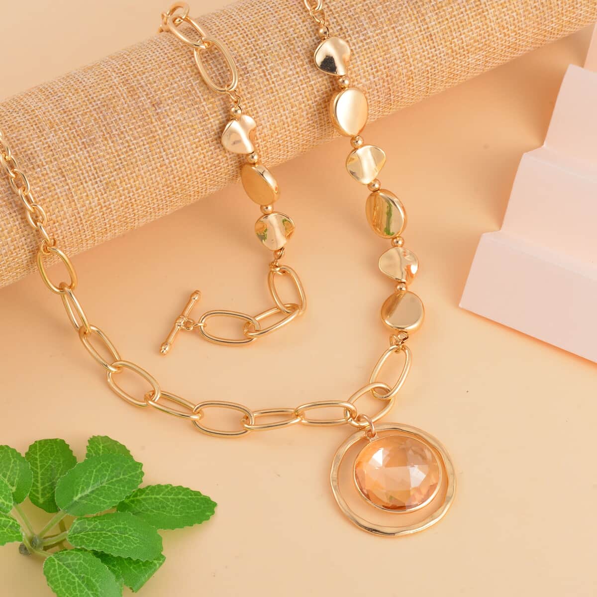 Champagne Glass Necklace 20-22 Inches and Bracelet (7.00In) in Goldtone image number 1